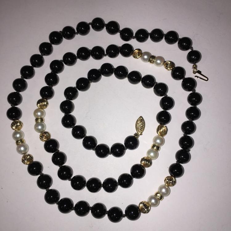 Buy Shell Pearl Necklace With Green Jade Beads and Onyx Drops by JOULES BY  RADHIKA at Ogaan Market Online Shopping Site