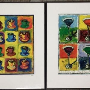 Michael Babyak, Pencil Signed, Rare Pop Art Martini Glass & Coffee Cups