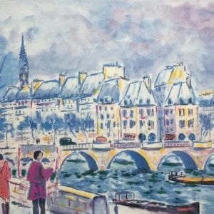 J. Picot Signed and Numbered Lithograph Of Paris Scene