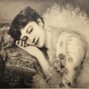 Pencil Labeled Portrait Study Print of Woman in Gilt Frame