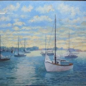 Sailboats, Framed Oil on Canvas