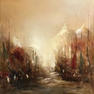 Canal in Venice, Signed Original Oil with Gilt Frame