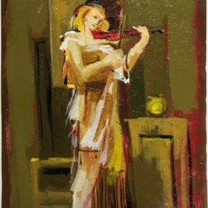 Rafael Saryan, Signed Oil On Paper "Red Violin"