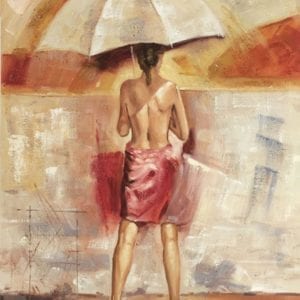 Highlighted Oil On Canvas Print Of Woman