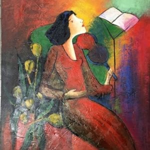 Oil On Canvas Of Woman Playing Violin