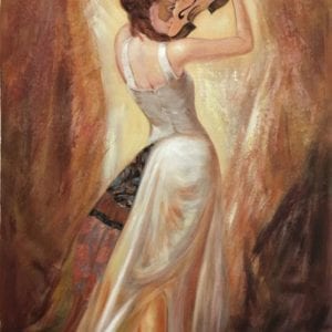 Oil On Canvas Of Masked Woman With Violin