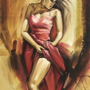 Oil On Canvas, Portrait of The Lady in Red