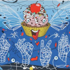 Signed AP 1/1, Roger Williams Embellished Digital Print "Flying Cupcake"