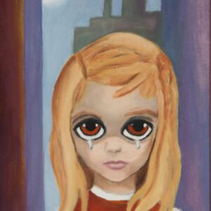 Signed, Linda Bercaw Evokative Oil Painting Portrait of Tearful Sweet Girl
